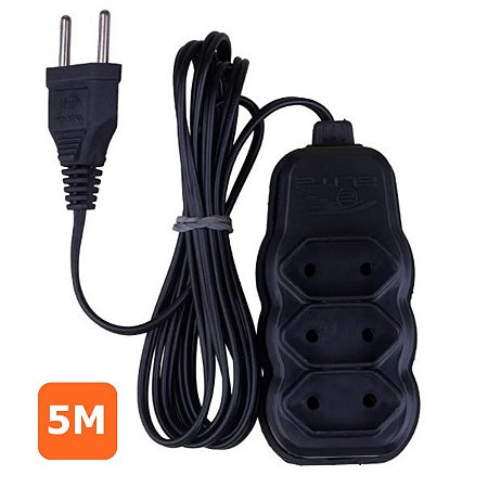 Extensão Elétrica 3 tomadas 5 Metros Bipolar (2P) 10A Bivolt