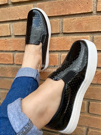 Tênis Slip On Porto Fino Preto Verniz - omundodassapatilhas.com.br