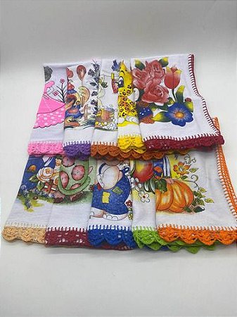 Pano De Prato Bico Crochê Kit 8 Panos