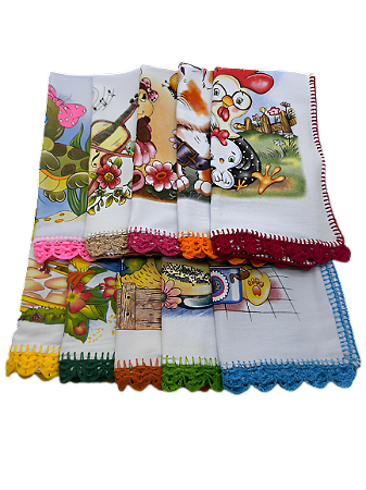 Pano De Prato Bico Crochê Kit 3 Panos