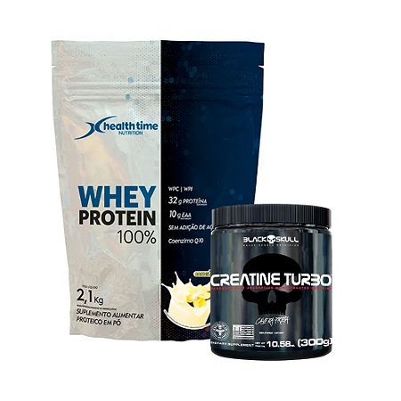 KIT - WHEY PROTEIN 100% HEALTHTIME 2,1KG + CREATINA TURBO BLACK 300G