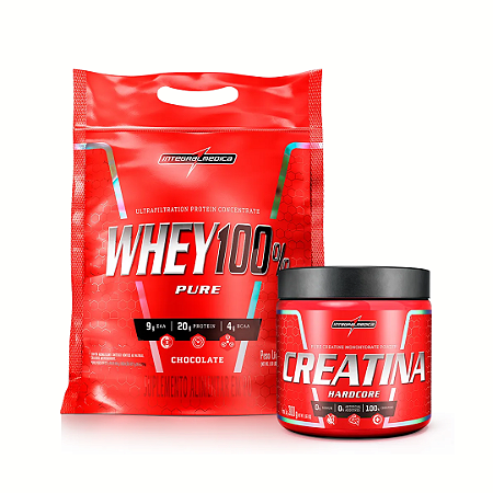 KIT INTEGRAL - REFIL WHEY 100% 900G + CREATINA HARDCORE 300G