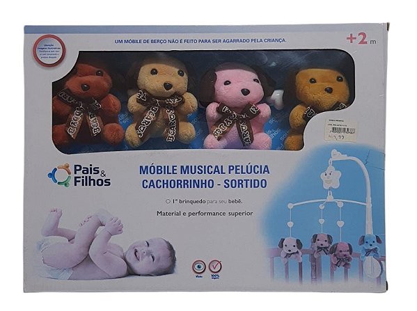 MOBILE MUSICAL PARA BERÇO CACHORRINHO PELÚCIA CORES SORTIDAS - PAIS E FILHOS