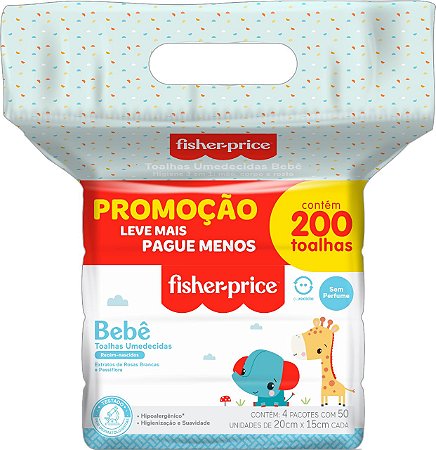 Toalha Umedecida Fisher Price S/ Perfume Pack 200 Folhas Leve + Pague -