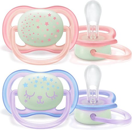 CHUPETA AVENT ULTRA AIR NIGHT DUPLA ROSA/LILAS TAMANHO 1 0-6M