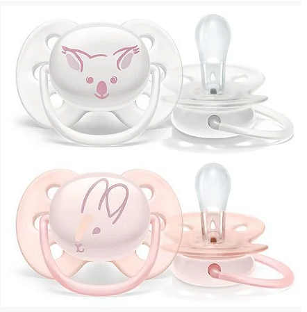 CHUPETA AVENT ULTRA SOFT DUPLA COALA/COELHO ROSA/LILAS TAMANHO 1 0-6M
