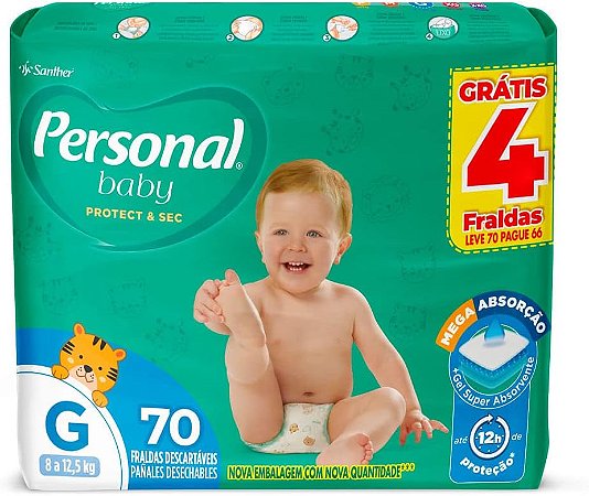 FRALDA PERSONAL BABY PROTECT & SEC G C/70 UNIDADES