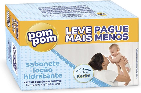 KIT SABONETE POM POM HIDRATANTE MANTEIGA DE KARITÉ 70G C/5 UNIDADES 350G