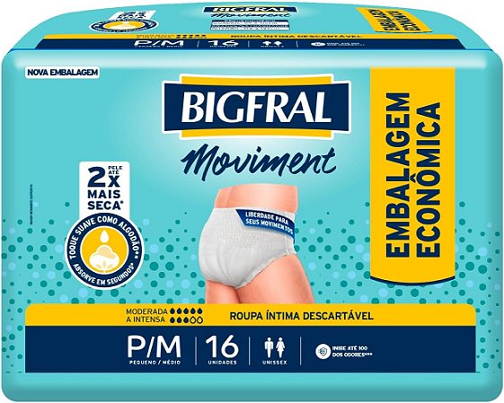 FRALDA GERIÁTRICA BIGFRAL ROUPA ÍNTIMA MOVIMENT P/M C/16 UNIDADES