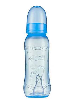 MAMADEIRA PITUCA BICO REDONDO SILICONE AZUL 240ML