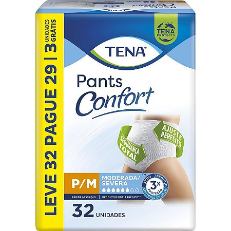FRALDA GERIÁTRICA TENA PANTS CONFORT ROUPA ÍNTIMA P/M C/32 UNIDADES PAGUE 29
