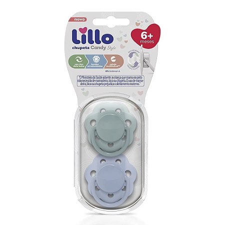 KIT 2 CHUPETAS LILLO CANDY REDONDO SILICONE TAMANHO 6+