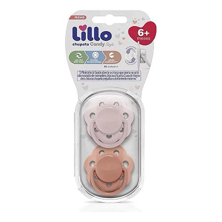 KIT 2 CHUPETAS LILLO CANDY REDONDO SILICONE TAMANHO +6
