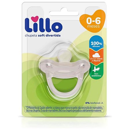 CHUPETA LILLO SOFT DIVERTIDA GLOW 100% SILICONE ANATÔMICA TAMANHO 0+ NEUTRA