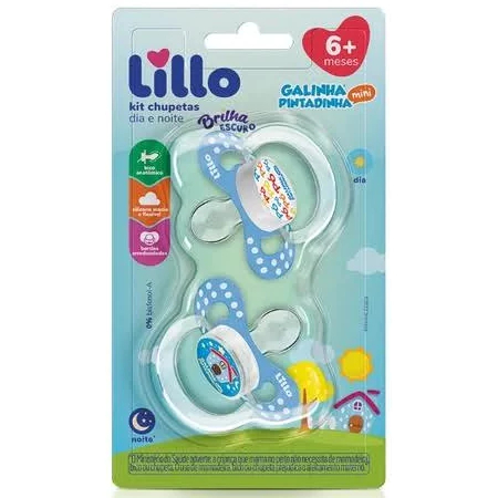 KIT 2 CHUPETAS FUNNY DIA E NOITE GALINHA PINTADINHA TAMANHO 6+