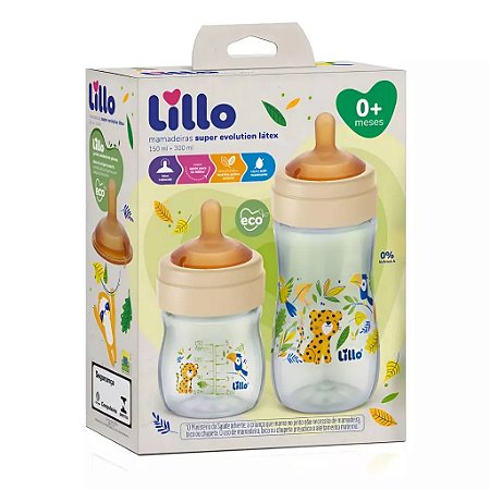 KIT 2 MAMADEIRAS SUPER EVOLUTION BICO LATEX 150/300ml 0+ DECORADA