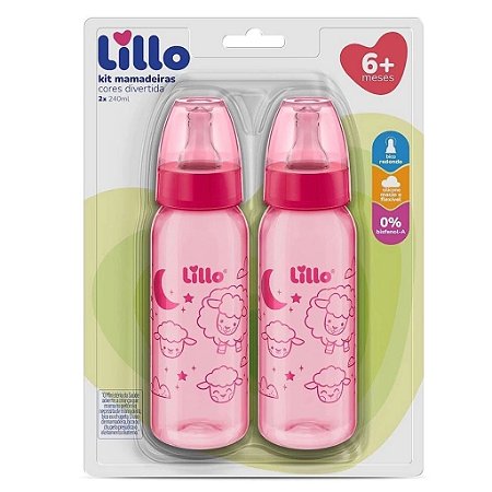 KIT COM DUAS MAMADEIRAS DIVERTIDAS 240ML MENINA 6+