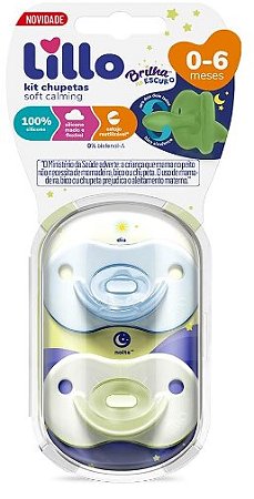 KIT CHUPETAS LILLO CALMING SOFT NIGHT 100% SILICONE TAMANHO 0+ - MENINO