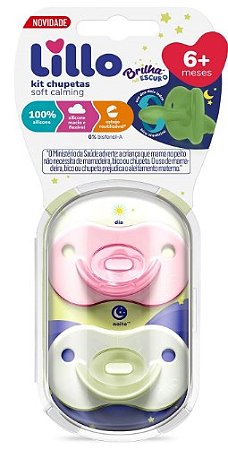 KIT CHUPETA LILLO CALMING SOFT NIGHT 100% SILICONE TAMANHO 6+ - MENINA