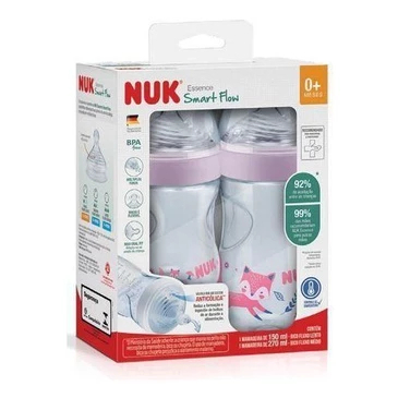 KIT MAMADEIRAS NUK ESSENCE CONTROLE TEMPERATURA SMART FLOW 150/270ml ROSA