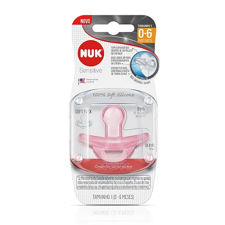 CHUPETA NUK SENSITIVE SOFT 100% SILICONE ROSA 0+
