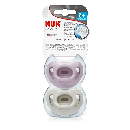 KIT COM 2 CHUPETAS NUK SENSITIVE SOFT FASHION 100% SILICONE 6+