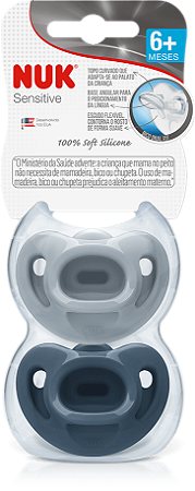 KIT COM 2 CHUPETAS NUK SENSITIVE SOFT FASHION 100% SILICONE 6+