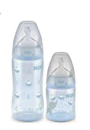 KIT 2 MAMADEIRAS FIRST CHOICE NUK BLUE 150ML 300ML E-COMM