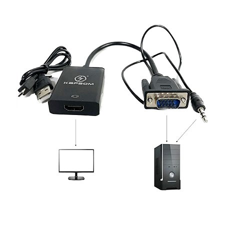 Conversor VGA para HDMI + Cabo P2 Plug And Play KAP-V078