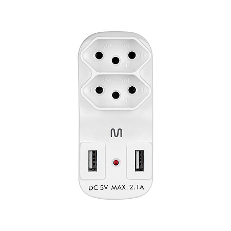 Adaptador Tomada 2 Saídas 2P+T e 2 Portas USB 2.1A WI331-  Multilaser