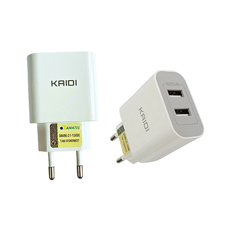 Carregador de Tomada USB 2 Saídas 5V/2.4A Potência 12W Turbo KD-109 - Kaidi