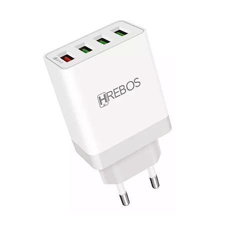 Carregador de Tomada USB 4 Saídas 5V 9V 2.4A 3.6A 18W HS-385 - HREBOS