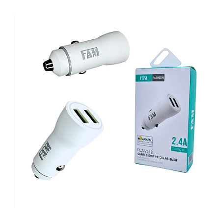 Carregador Veicular 2.4A com 2 Entradas USB FCA-V242 - FAM