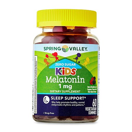 Spring Valley Zero Sugar Kids Melatonin Sleep Support Dietary Supplement Gummies, Blackberry and Raspberry, 1 mg