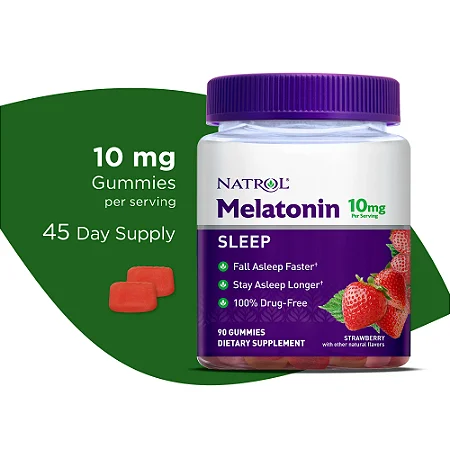 Natrol Melatonin Sleep Aid Gummies, Fall Asleep Faster, Strawberry, 10mg