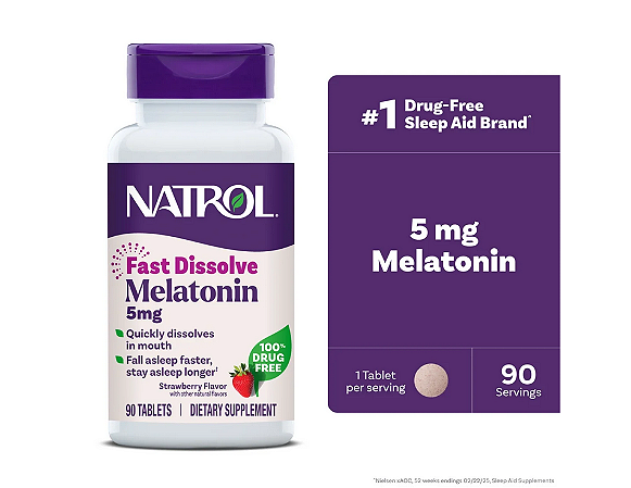 Natrol Melatonin Fast Tablets, Sleep Aid Supplement, Strawberry, 5mg