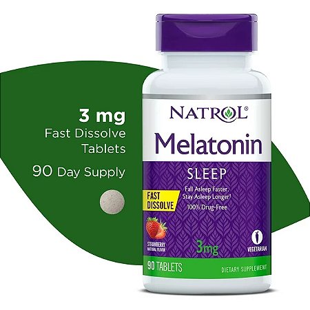 Natrol Melatonin Fast Dissolve Sleep Aid Tablets, Strawberry, Drug-Free, 3mg, 90