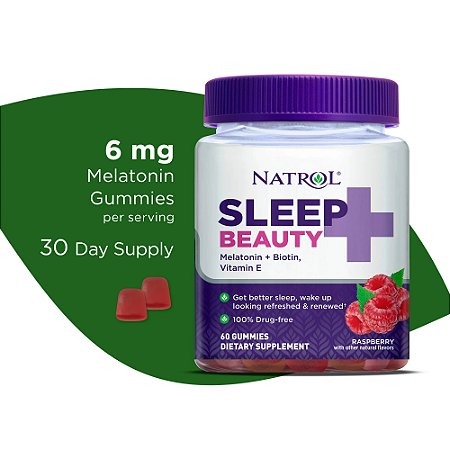 Natrol Sleep+ Beauty Gummies, Skin, Hair, Nails Support, Raspberry, 60 gomas