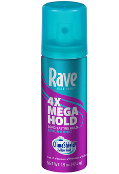 Rave 4X Mega Hold Hair Spray, All-Weather Protection, Travel Size