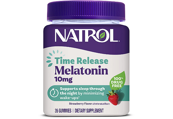 Natrol Time Release Melatonin 10mg, Adult Sleep Gummies, Strawberry-Flavored