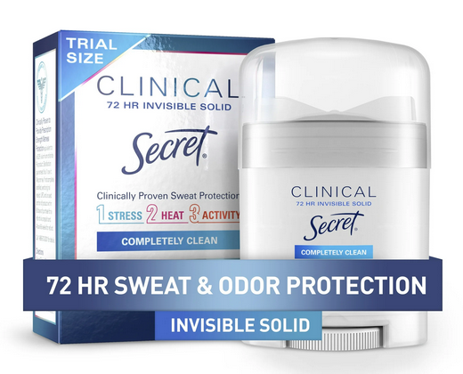 Secret Clinical Strength Invisible Solid Antiperspirant and Deodorant for Women, Completely Clean, Travel Size