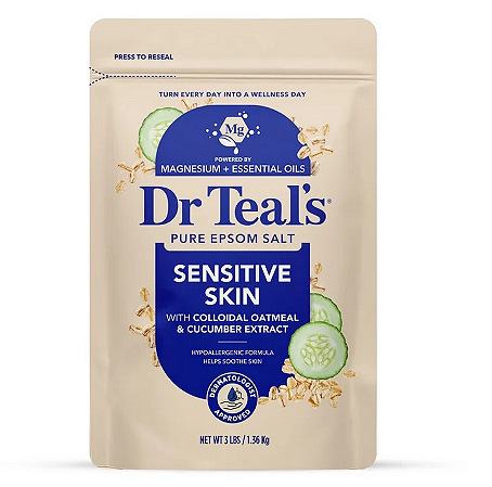 Dr Teal's Epsom Salt Magnesium Soak, Sensitive Skin with Oatmeal & Cucumber