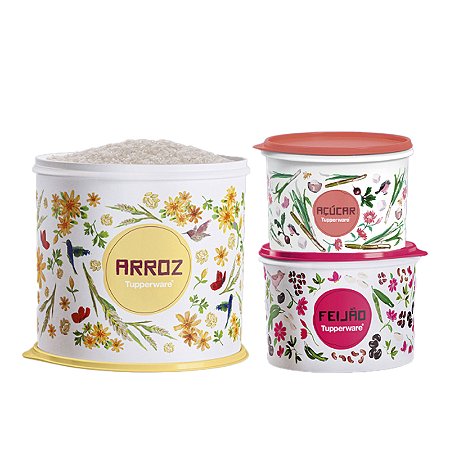 KIT TUPPER CAIXA FLORAL  ARROZ P 5KGS + FEIJÃO 2KGS+AÇÚCAR 1,4KGS