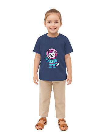 CAMISETA T-SHIRT INFÂNTIL ASTRONAUTA LUNA- TAMANHO 12- 100% ALGODÃO 30.1- AZUL ESCURO