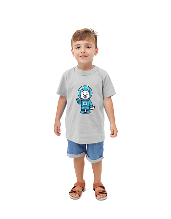 CAMISETA T-SHIRT INFÂNTIL ASTRONAUTA ZUZU- TAMANHO 10- 100% ALGODÃO 30.1- CINZA
