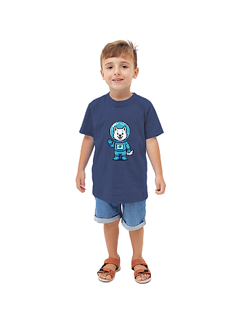 CAMISETA T-SHIRT INFÂNTIL ASTRONAUTA ZUZU- TAMANHO 14- 100% ALGODÃO 30.1- AZUL ESCURO