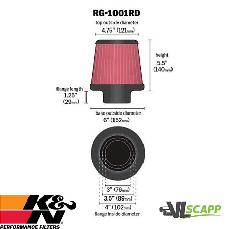 Filtro de ar K&N duplo fluxo RG -1001- RD