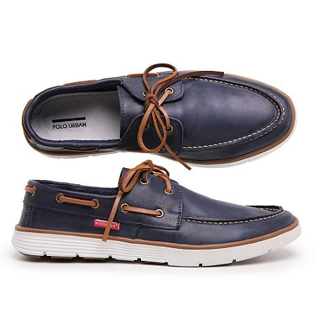 Mocassim Dockside Masculino Azul Em Couro Sola De Borracha