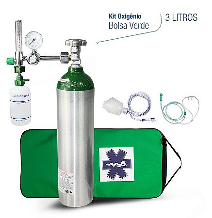 Kit oxigênio Portátil 3 Litros Alumínio com Bolsa Verde (SEM CARGA)