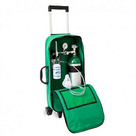 Kit Oxigênio Portátil 3 Litros Verde Bolsa Verde com Rodinhas- sem carga (imagem ilustrativa cilindro pode ser na cor verde)